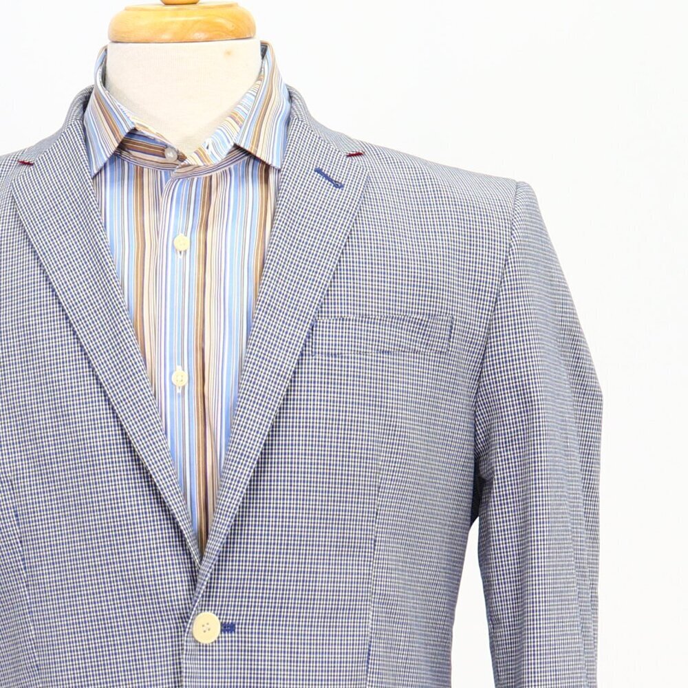 H&M 42R Blue Check 2-Button Sport Coat Blazer Jacket P073 - Picture 5 of 11